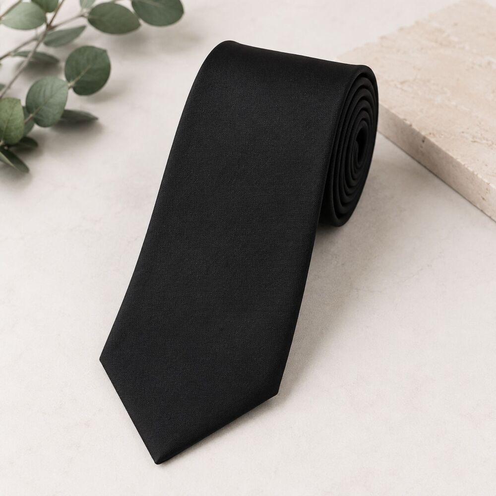 JF J.Ferrar Black Slim Tie 2.5" Narrow Men's Dress Necktie Polyester